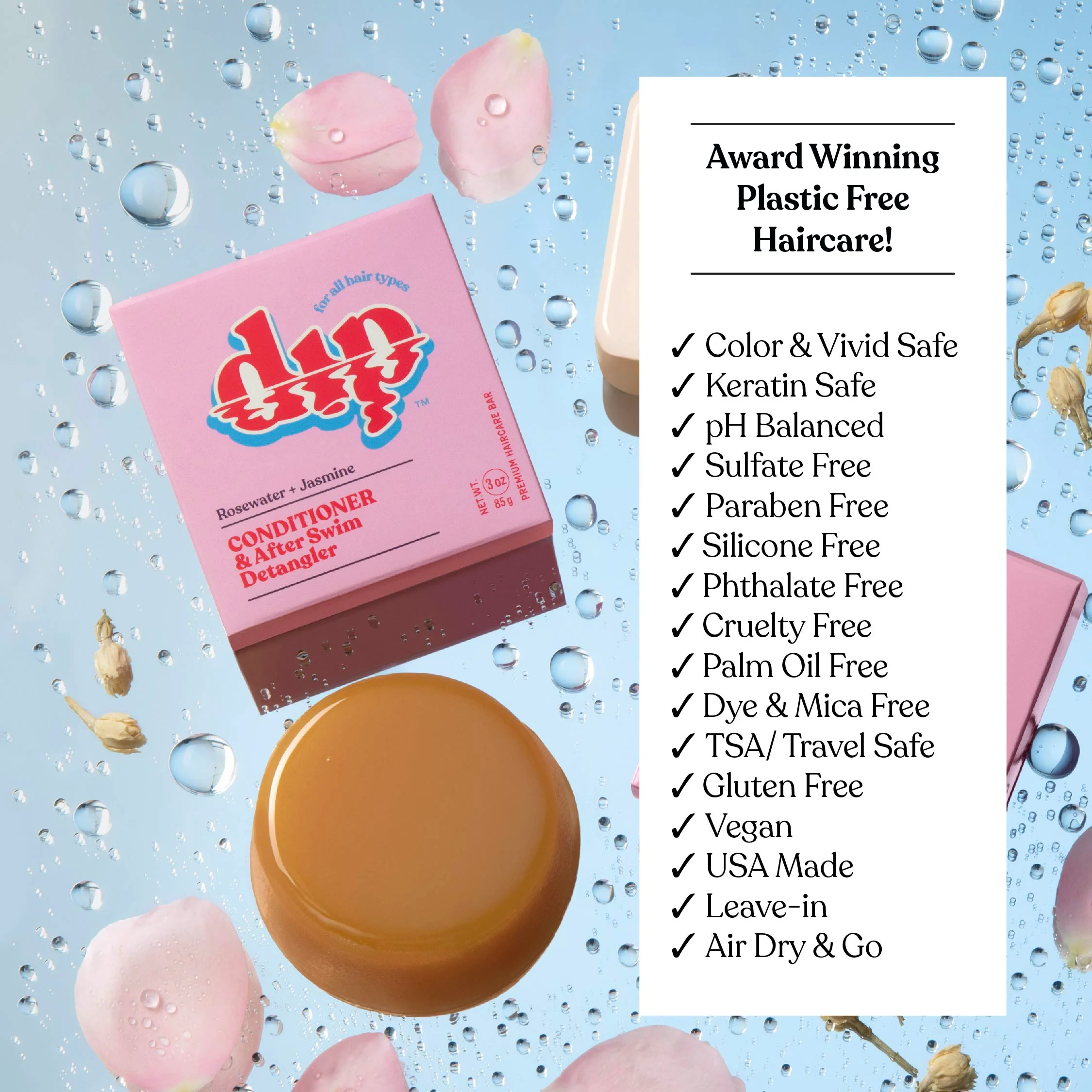 Dip Conditioner Bar & After Swim Detangler - Rosewater & Jasmine - Image 8